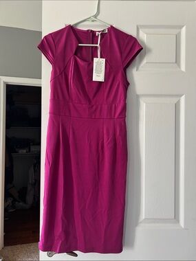Grace Karin Fuchsia Cap-Sleeve Sheath Midi Dress